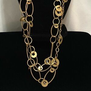 Premier Designs INFUSION 2 Strand multi size link Gold Tone Matte Chain Necklace